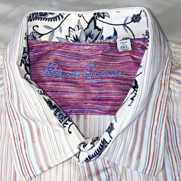 Robert Graham Paisley Floral StripedDress Shirt Classic Fit Flip Cuffs Men's 3XL - Picture 4 of 7